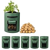 Delxo 5 Pack 10 Gallon Potato Grow Bags, Vegetable Grow Bag with Flap Window , Double Layer Premium Breathable Nonwoven Cloth for Potato/Plant Container/Aeration Fabric Pots with Handles（Green） photo / $23.99