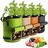 4 Pack 7 Gallon Potato Grow Bags with Flap, Suntee Plant Grow Bags Heavy Duty Nonwoven Fabric Planter Bags Garden Vegetable Planting Pots Grow Bags for Growing Potatoes, Tomato and Fruits Outdoor photo / $24.99