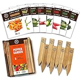 Pepper Seeds for Garden Planting - 8 Non-GMO Heirloom Pepper Seed Packets, Wood Gift Box & Plant Markers, DIY Home Gardening Gifts for Plant Lovers photo / $19.90