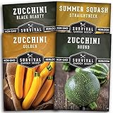 Survival Garden Seeds Zucchini & Squash Collection Seed Vault - Non-GMO Heirloom Seeds for Planting Vegetables - Assortment of Golden, Round, Black Beauty Zucchinis and Straight Neck Summer Squash photo / $9.99