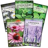 Sow Right Seeds - Herbal Tea Collection - Lemon Balm, Chamomile, Mint, Lavender, Echinacea Herb Seed for Planting; Non-GMO Heirloom Seed, Instructions to Plant Indoor or Outdoor; Great Gardening Gift photo / $10.99