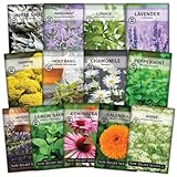 Sow Right Seeds - Large Medicinal Herb Seed Collection for Planting - Lemon Balm, Lavender, Yarrow, Echinacea, Anise, Lovage, Chamomile, Calendula, Bergamot & More - Non-GMO Heirloom photo / $19.99 ($1.43 / Count)