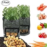 2 robuste borse ad uso vaso da giardino, per piante di ortaggi, con manici e lembi apribili, adatte per piante di patate, carote, pomodori, cipolle e altro foto / EUR 11,80