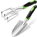 Gardening Tools Set, Garden Hand Shovel Garden Trowel Cultivator Rake with Rubberized Anti-Slip Handle Aluminum Alloy Planting Tools for Gardening, Transplanting, Weeding, Moving and Digging (Green) photo / $13.99