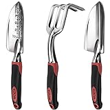 ESOW Garden Tool Set, 3 Piece Cast-Aluminum Heavy Duty Gardening Kit Includes Hand Trowel, Transplant Trowel and Cultivator Hand Rake with Soft Rubberized Non-Slip Ergonomic Handle, Garden Gifts photo / $19.80