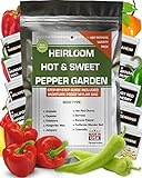 10 Sweet and Hot Pepper Seeds for Gardening Indoors & Outdoors - Non GMO Heirloom Pepper Seeds Variety Pack - Cayenne, Anaheim, California Bell & More photo / $11.30 ($1.13 / Count)