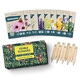 100% Edible Flower Seeds for Planting - Certified Organic Seeds - 9 Flower Garden Non GMO Plant Seed Packets & Plant Markers - Lavender, Echinacea, Calendula, Borage, Wildflower, Chamomile, Thai Basil photo / $27.77 ($3.09 / Count)