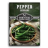 Survival Garden Seeds - Serrano Pepper Seed for Planting - Packet with Instructions to Plant and Grow Spicy Mexican Peppers in Your Home Vegetable Garden - Non-GMO Heirloom Variety photo / $4.99
