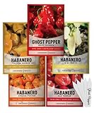 Hot Pepper Seeds For Planting Ghost Habanero - 5 Varieties Pack Ghost Pepper Seeds, Red, Orange, Yellow, White Habanero Seeds For Planting In Garden Non Gmo, Heirloom Peppers Seeds By Gardeners Basics photo / $10.95