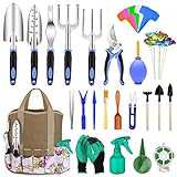 82 Pcs Garden Tools Set, Extra Succulent Tools Set, Heavy Duty Gardening Tools Aluminum with Soft Rubberized Non-Slip Handle Tools, Durable Storage Tote Bag, Gifts for Men (Blue) photo / $28.99
